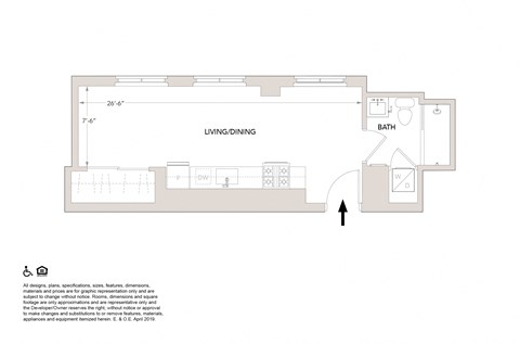 Studio Floor Plan at Book Tower, Detroit, MI, 48226